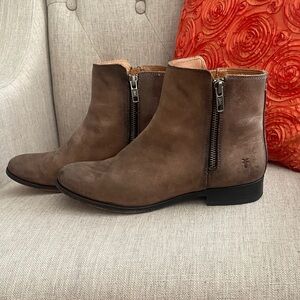 Frye Brown Leather Ankle Booties with Side Zippers